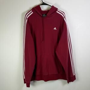 Vintage Adidas Hoodie Sweatshirt Mens XL Red Y2K Relaxed Pullover 3 Stripes